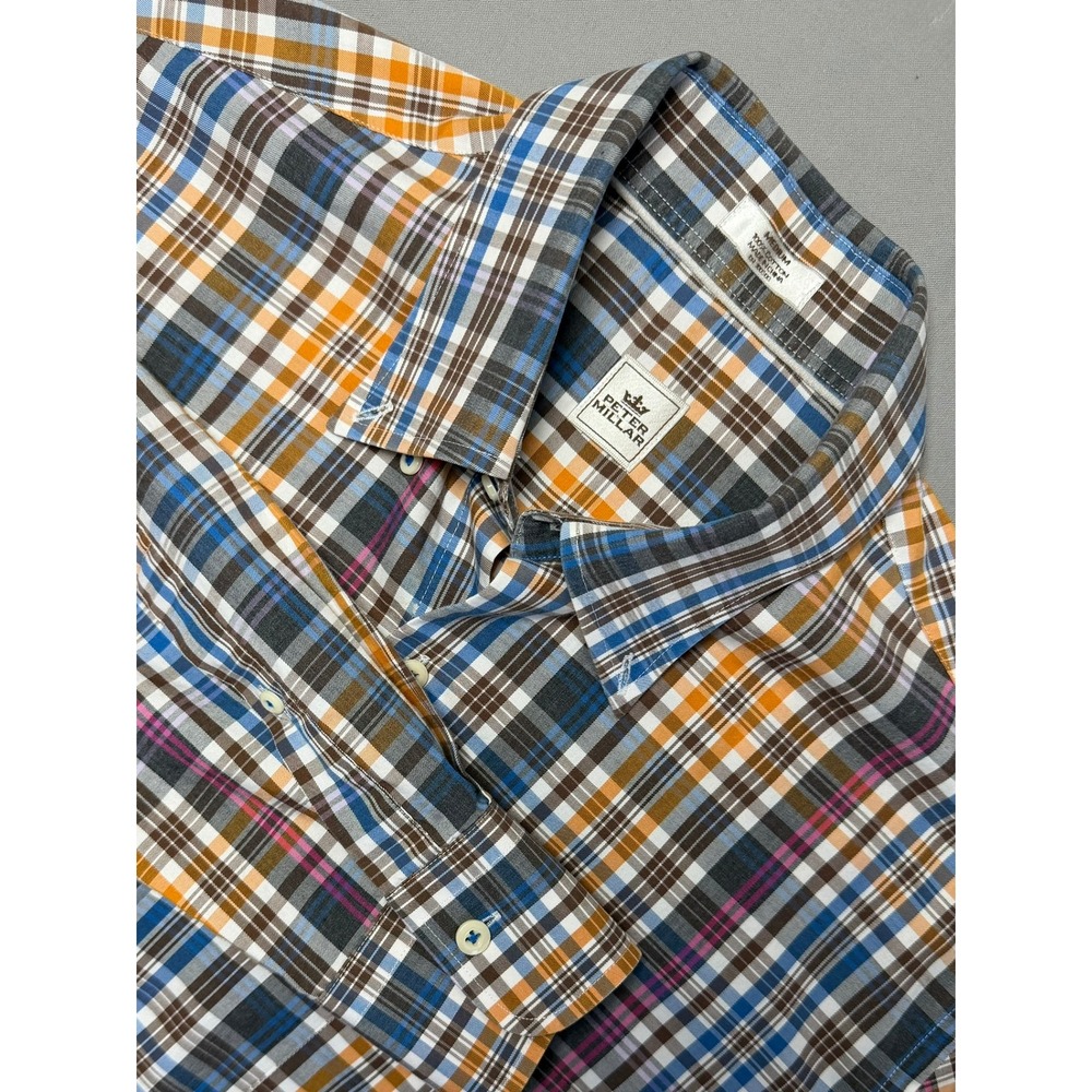Peter Millar Mens Plaid Button Down Shirt Multi-Color Cotton Fall Brown Medium
